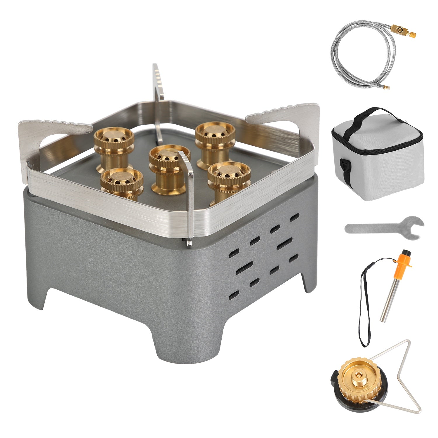 12000W Portable Camping Stove With Cassette Adapter Windproof Outdoor Backpacking Burner With Carrying Case Igniter For Outdoor Hiking Camping Picnic Backpacking