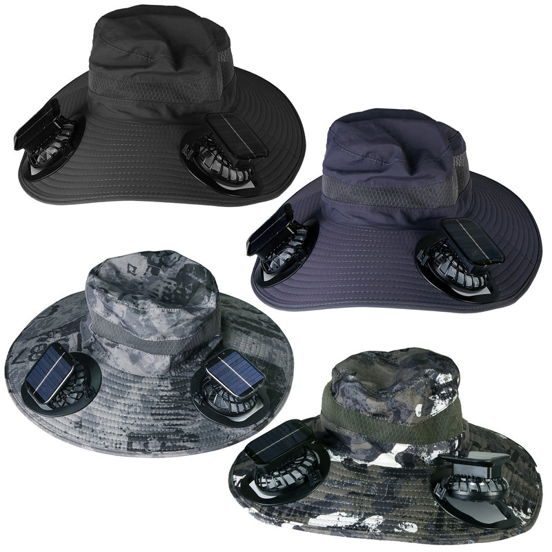 1Pc Outdoor Wide Brim Sun Hat With 2 Rechargeable Fans Solar Powered 3 Wind Speeds UPF50 Breathable Waterproof Nylon Mesh Outdoor Hat For Hiking Camping Hunting Fishing
