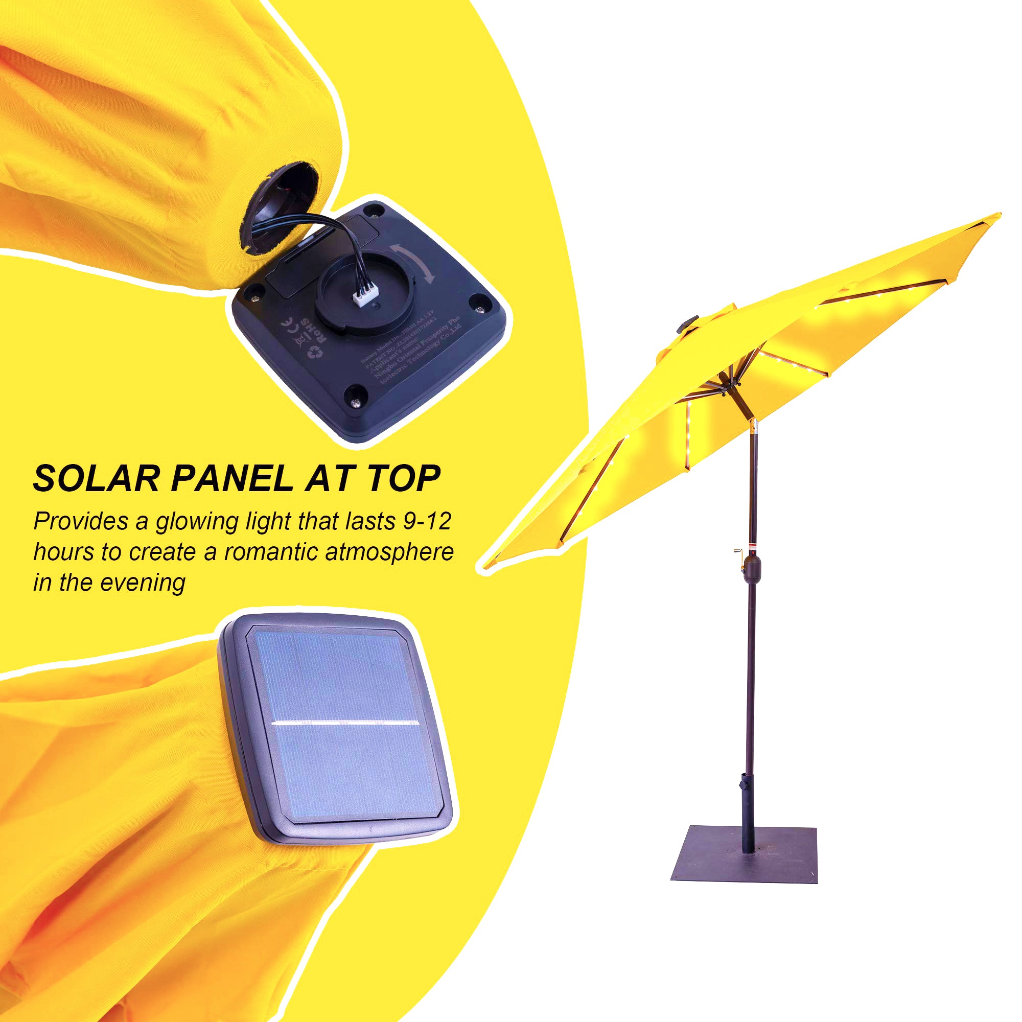 Outdoor 7ft Garden Camping Solar Panel LED Patio Umbrella Parasol With Tilt
