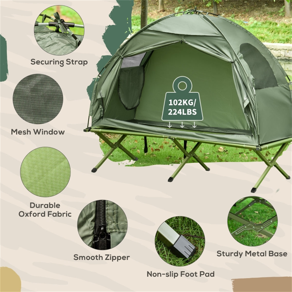 Off Ground Foldable Camping Tent Raised Outdoor Sleeping Cot Tent