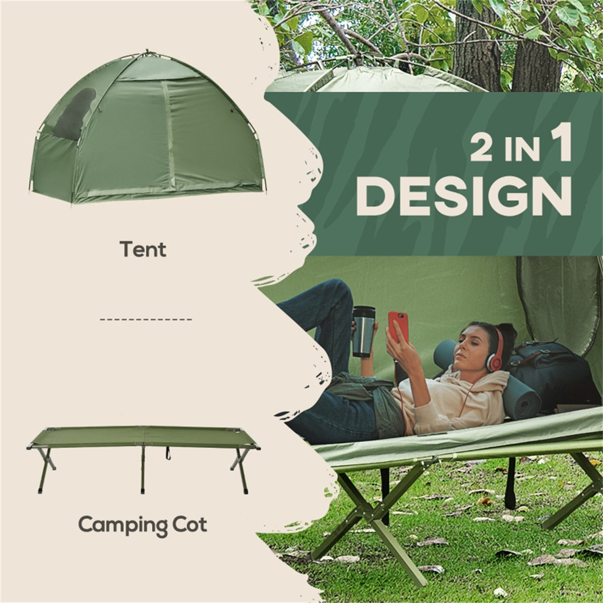 Off Ground Foldable Camping Tent Raised Outdoor Sleeping Cot Tent