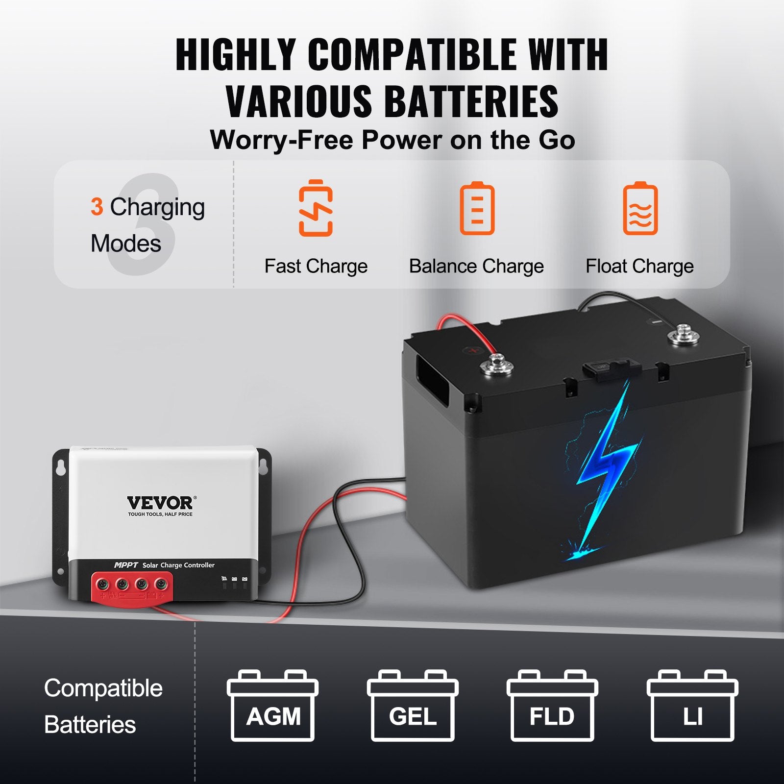 50A MPPT Solar Charge Controller, 12V / 24V Auto DC Input, Solar Panel Regulator Charger With Bluetooth Module, 98% Charging Efficiency For Sealed(AGM), Gel, Flooded And Lithium Battery Charging