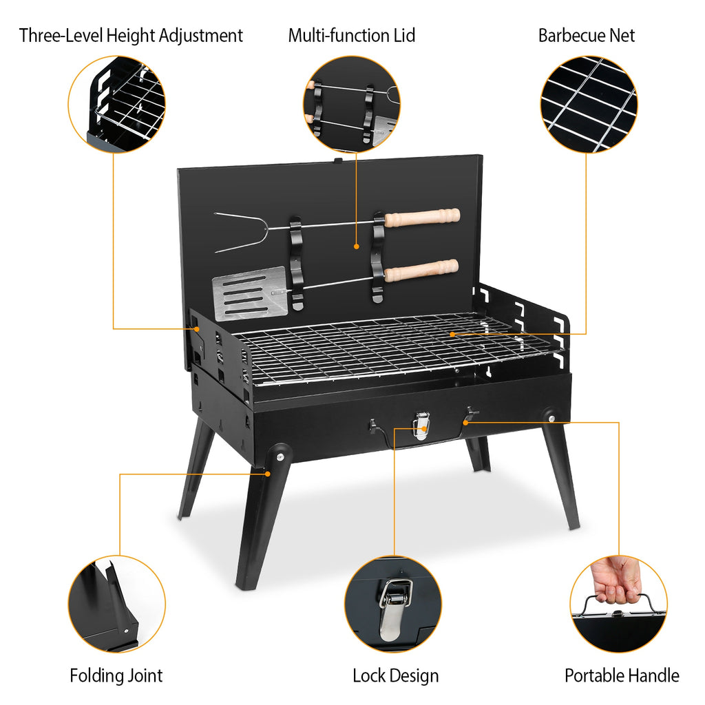 1Pc 16.7x10x17.7in Portable Charcoal Grill For Spring Summer Outdoor Activities Foldable BBQ Suitcase Grill Shelf For Outdoor Camping Picnics Garden Grilling Fedex Shipping