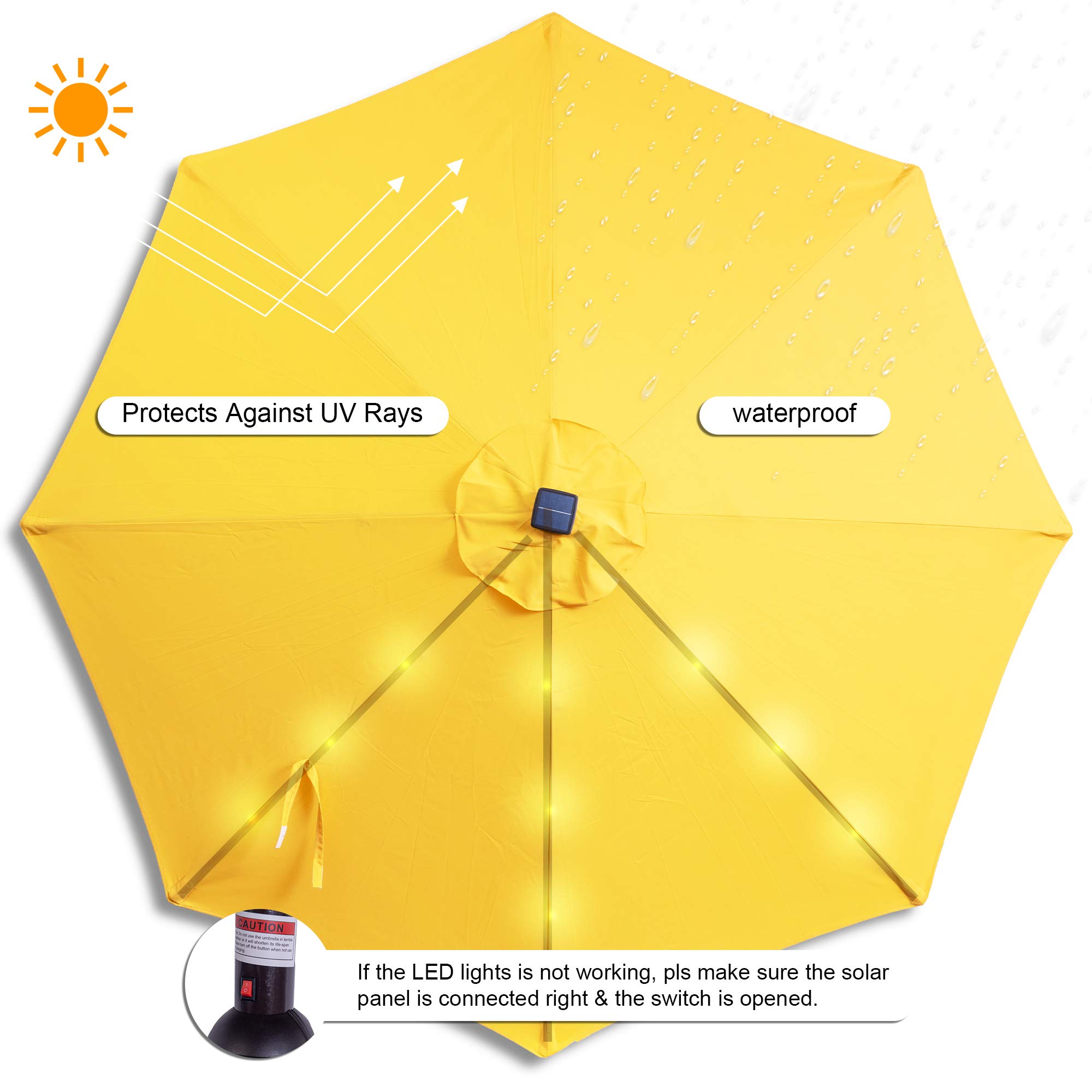Outdoor 7ft Garden Camping Solar Panel LED Patio Umbrella Parasol With Tilt
