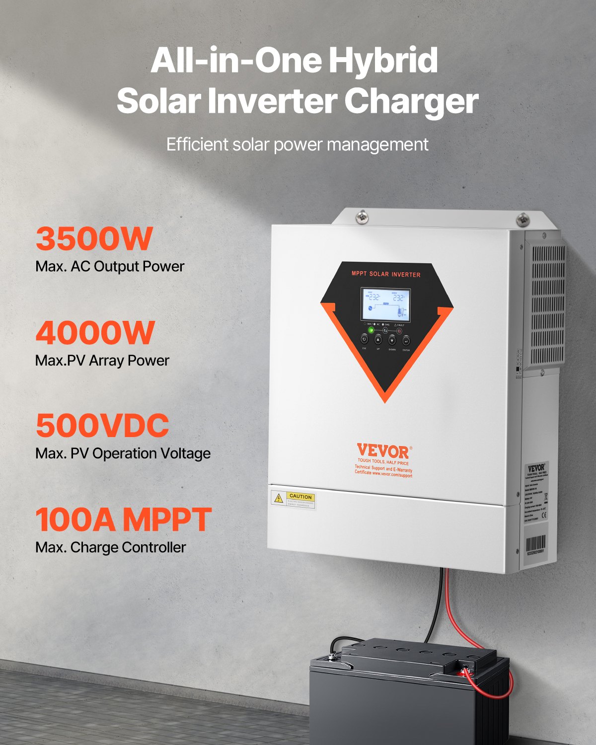 Hybrid Solar Inverter Charger 3500W 220/230V With Built-in 100A MPPT Controller
