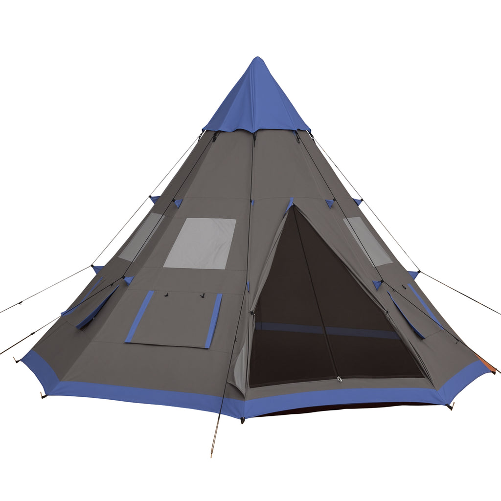 12Ft Camping Tent 6-7 Person 4 Season with 8 Mesh Windows, Outdoor Teepee Tent with Waterproof Material for Family and Friends Camping
