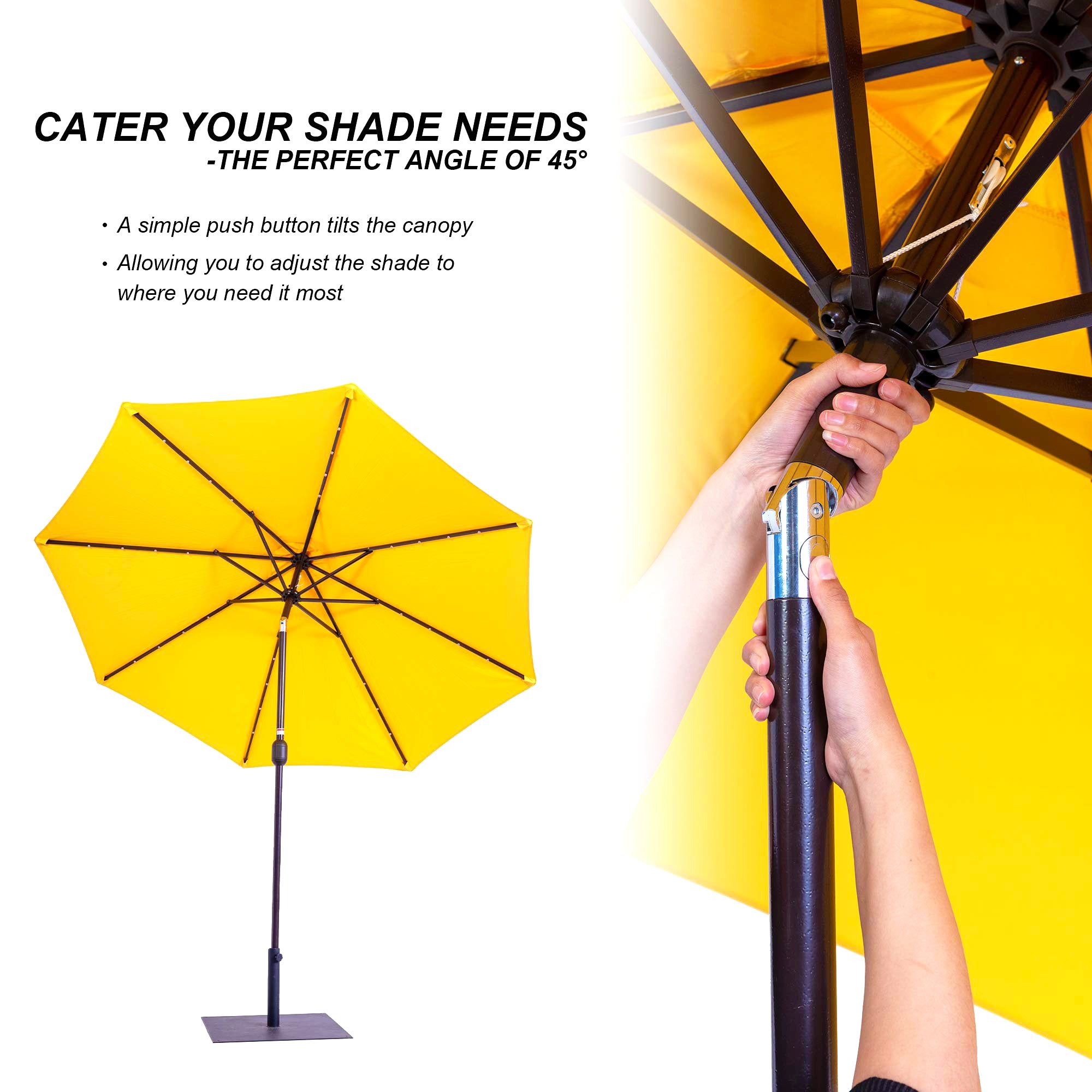 Outdoor 7ft Garden Camping Solar Panel LED Patio Umbrella Parasol With Tilt