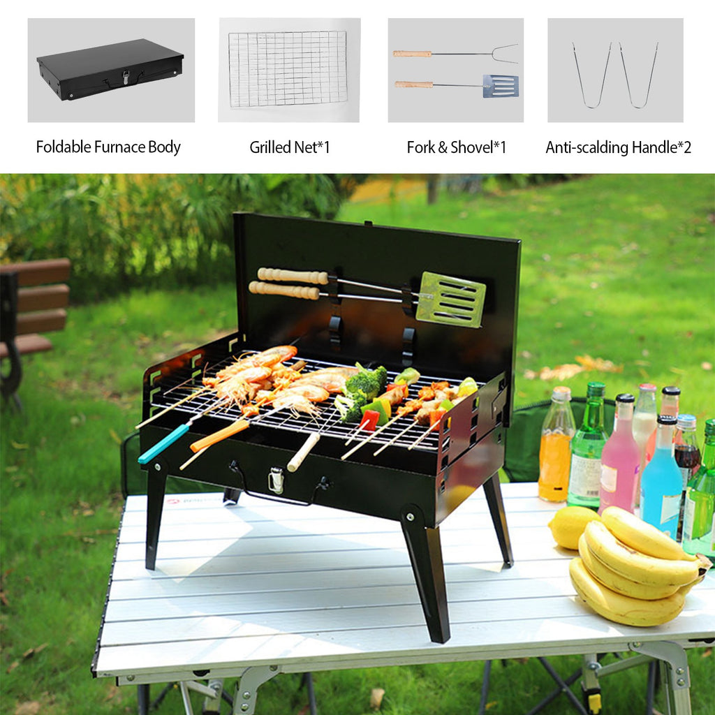 1Pc 16.7x10x17.7in Portable Charcoal Grill For Spring Summer Outdoor Activities Foldable BBQ Suitcase Grill Shelf For Outdoor Camping Picnics Garden Grilling Fedex Shipping