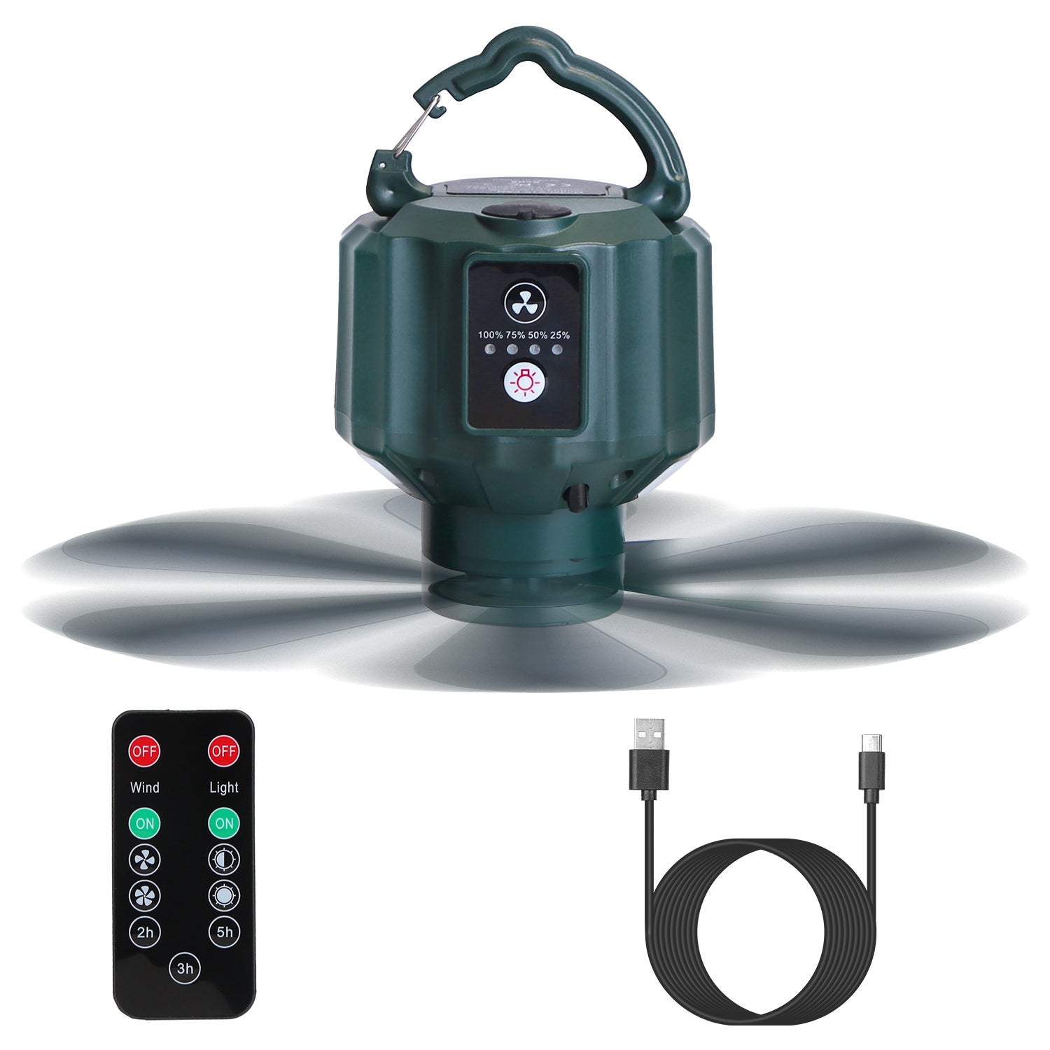 5200mAh Or 10400mAh Options -- 1Pc Portable Camping Ceiling LED Fan  USB Battery Powered Hanging Tent Lantern Fan Power Bank With 3 Fan Speed 3 Light Brightness Smart Timer Remote Control