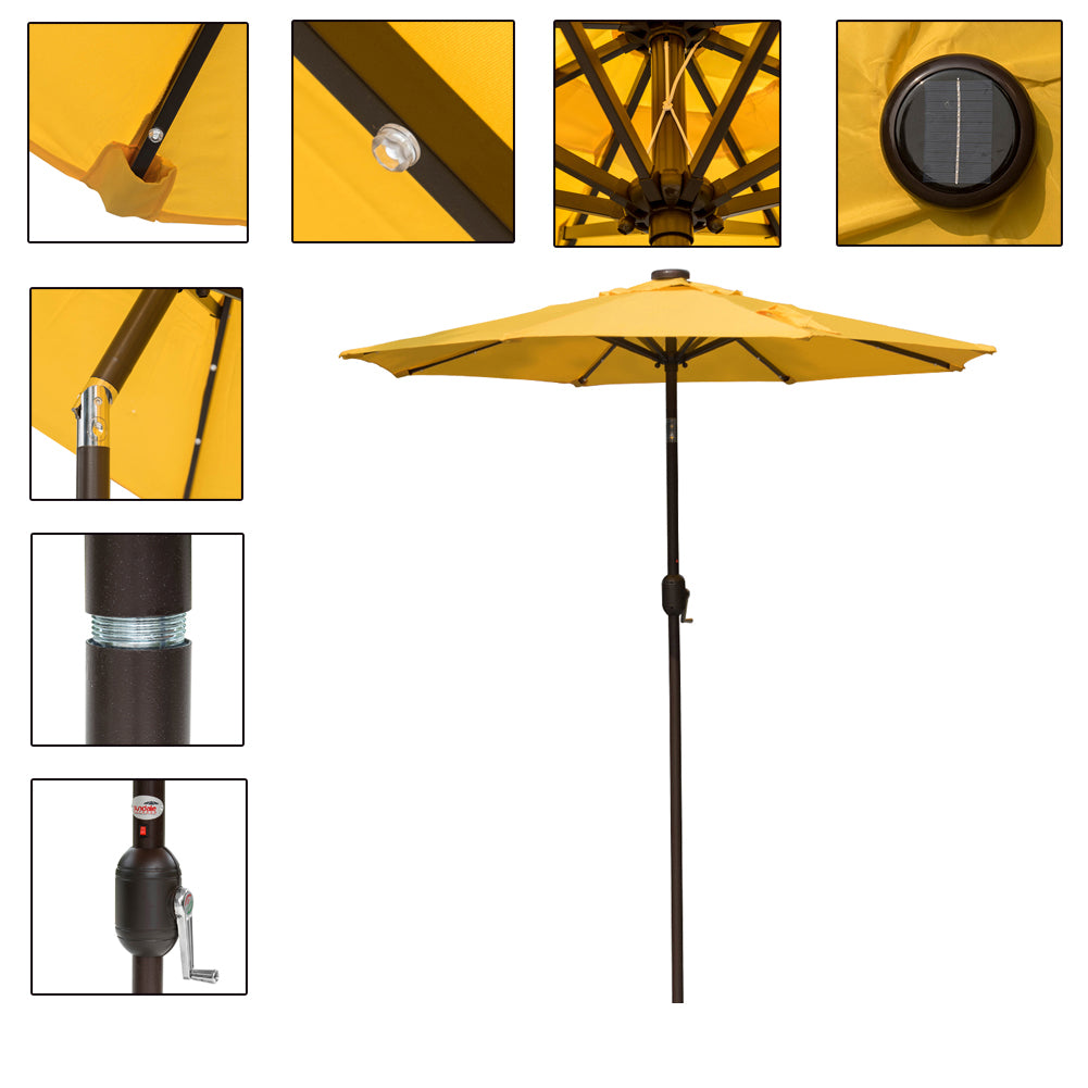 Outdoor 7ft Garden Camping Solar Panel LED Patio Umbrella Parasol With Tilt