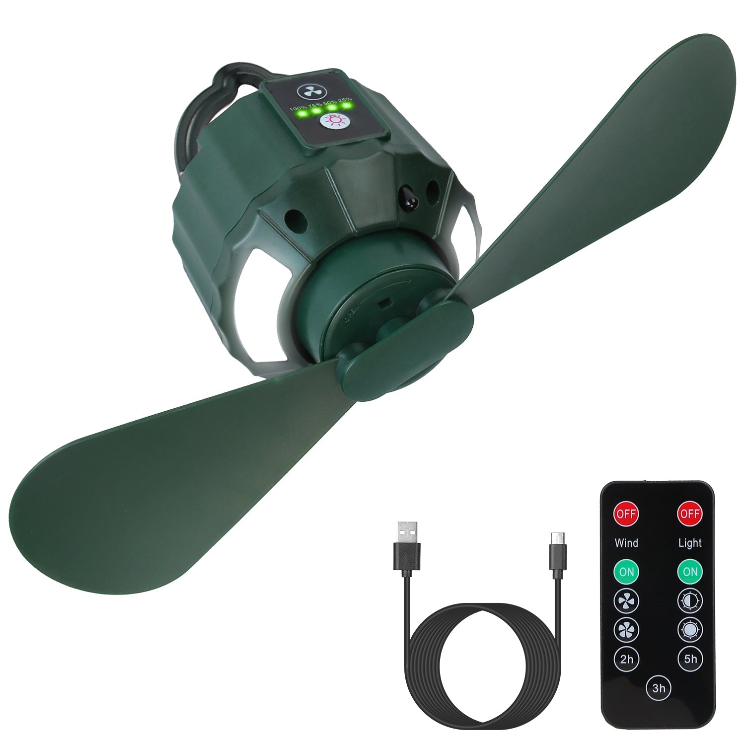 5200mAh Or 10400mAh Options -- 1Pc Portable Camping Ceiling LED Fan  USB Battery Powered Hanging Tent Lantern Fan Power Bank With 3 Fan Speed 3 Light Brightness Smart Timer Remote Control