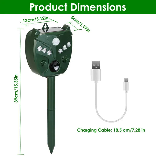 Ultrasonic Solar Animal Repeller Outdoor Mole Snake Squirrel Mouse Chaser Waterproof Bird Deer Dog Cat Deterrent With 5 Gears For Farm Garden Yard