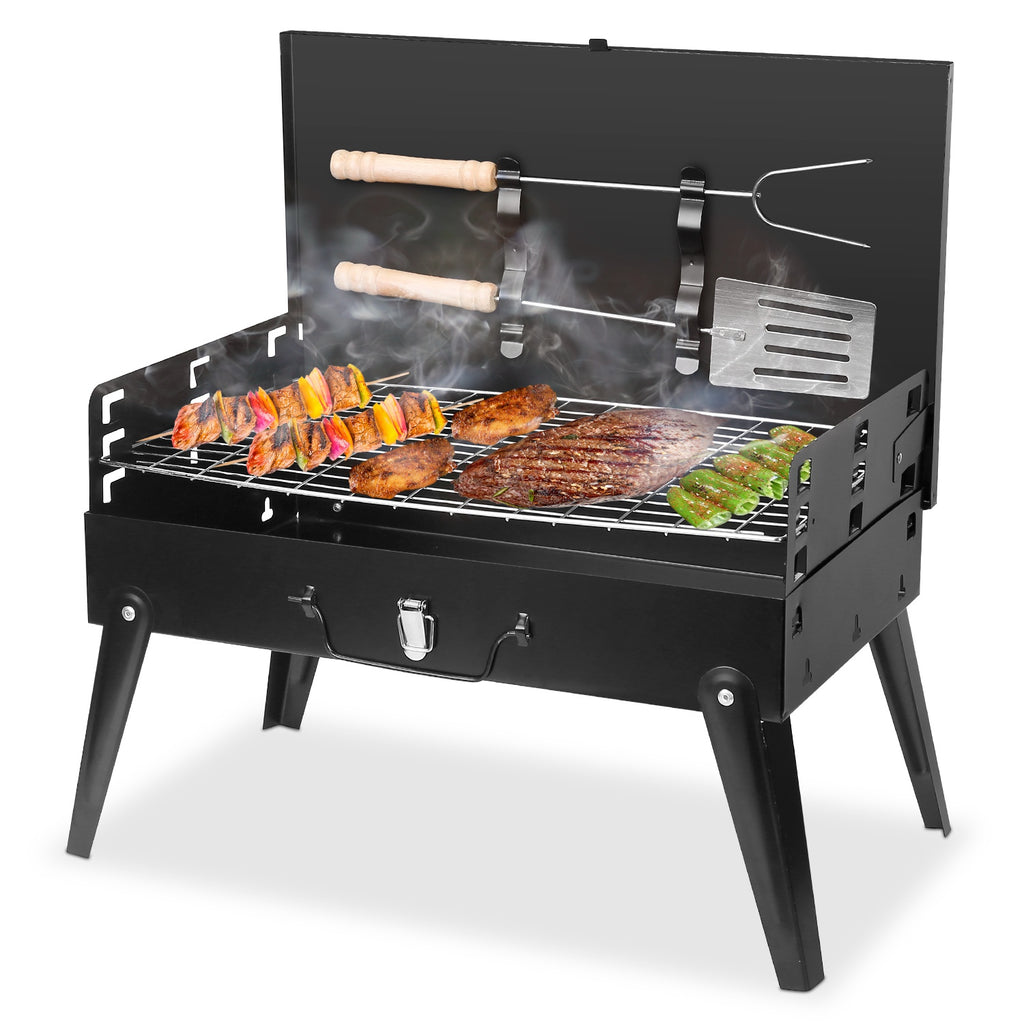 1Pc 16.7x10x17.7in Portable Charcoal Grill For Spring Summer Outdoor Activities Foldable BBQ Suitcase Grill Shelf For Outdoor Camping Picnics Garden Grilling Fedex Shipping