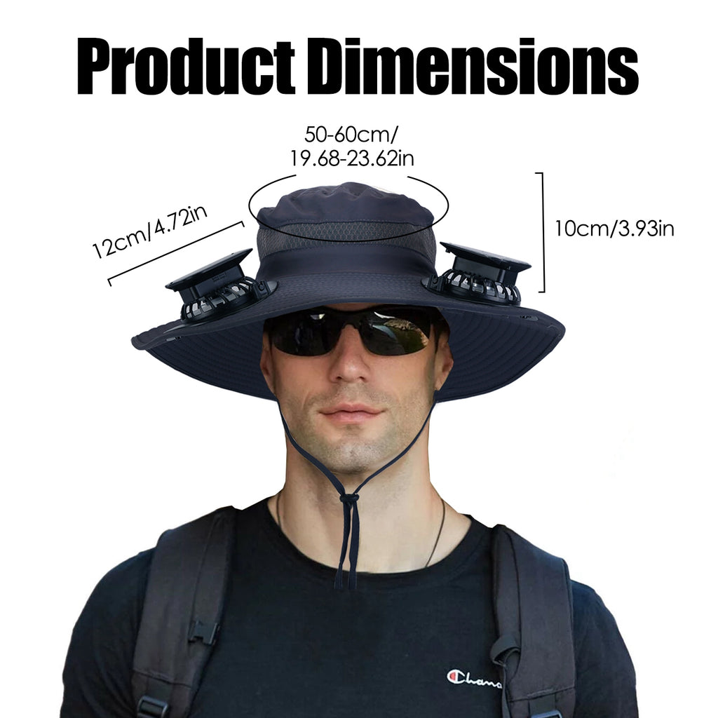 1Pc Outdoor Wide Brim Sun Hat With 2 Rechargeable Fans Solar Powered 3 Wind Speeds UPF50 Breathable Waterproof Nylon Mesh Outdoor Hat For Hiking Camping Hunting Fishing
