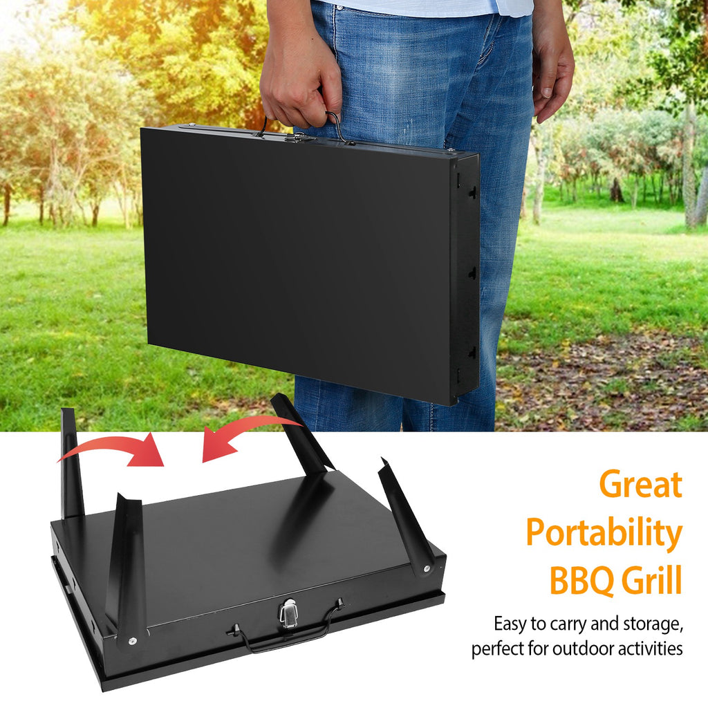 1Pc 16.7x10x17.7in Portable Charcoal Grill For Spring Summer Outdoor Activities Foldable BBQ Suitcase Grill Shelf For Outdoor Camping Picnics Garden Grilling Fedex Shipping