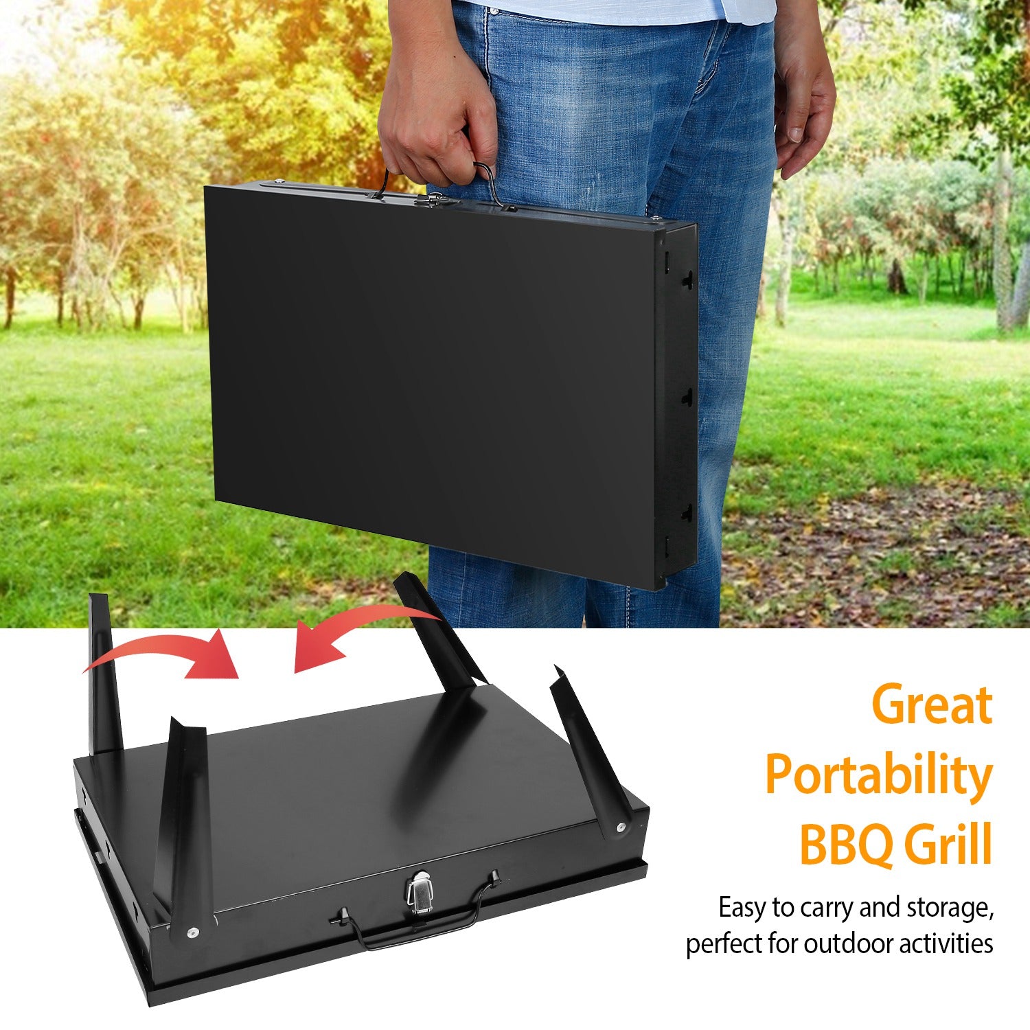 1Pc 16.7x10x17.7in Portable Charcoal Grill For Spring Summer Outdoor Activities Foldable BBQ Suitcase Grill Shelf For Outdoor Camping Picnics Garden Grilling Fedex Shipping