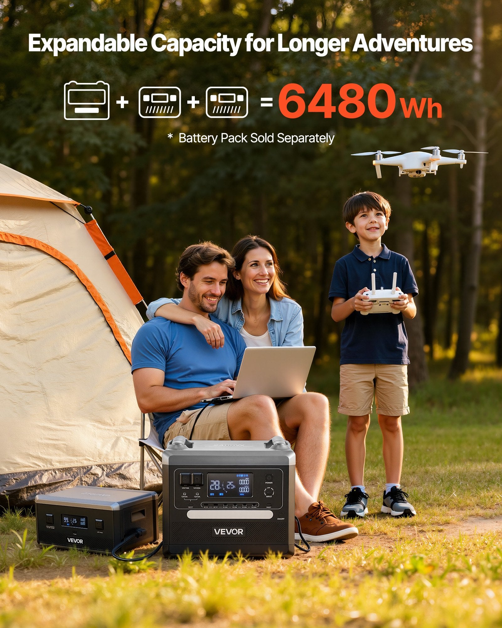 Portable Power Station, 2400W Portable Solar Generator With 2PCS * 200W Foldable Solar Panels, 2160Wh Expandable LiFePO4 Battery Backup With 10 Output Ports For Home Backup Outdoor Camping RV